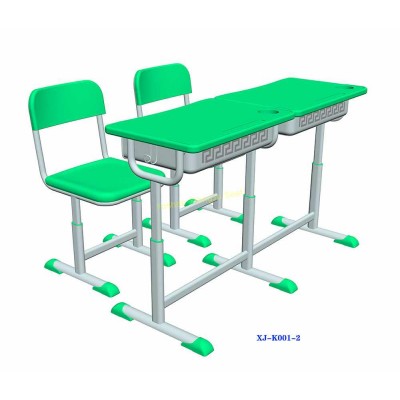 XJ-K001-2 Adjustable HDPE Elementary High School Student Double Desk and Chair Set